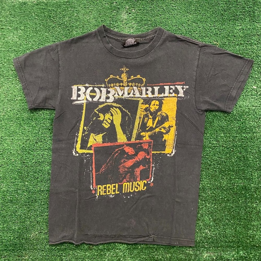 Vintage Y2K Zion Rootswear Bob Marley Rebel Music T-Shirt Black S Reggae Rasta